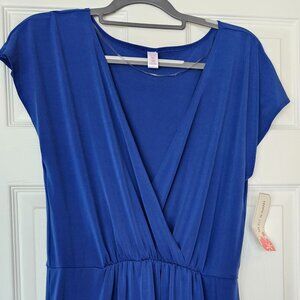 Tropical Escape Royal Blue Faux-Wrap Swim Cover-Up Dress — Size Large